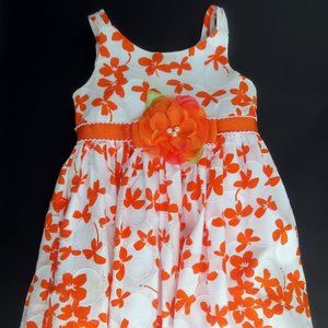 Sweet Heart Rose Girls Sz3 Summer Dress Sleeveless White Orange flowers Tie-belt